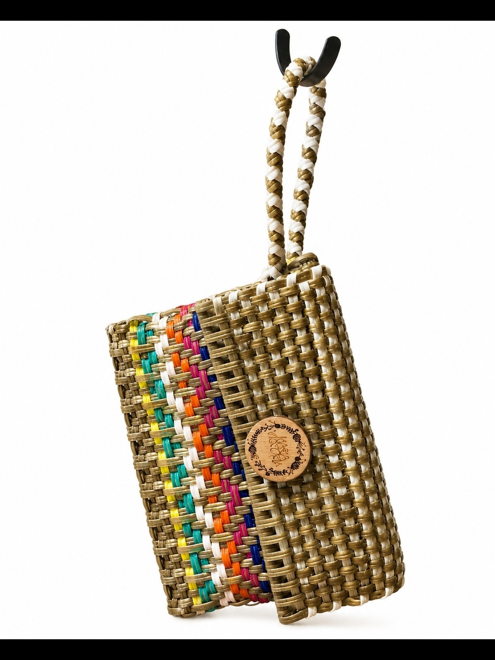 Handwoven Wristlet Clutch with Multicolor Stripe Made From Recycled Material